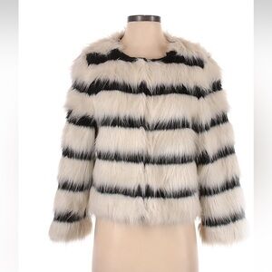Black and White Faux Fur Striped Jacket - Size Small
